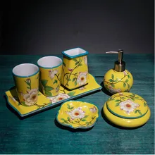 Набор сантехники для ванной комнаты, цветные керамические инструменты для мытья, бутылки, чашки для полоскания рта, мыло, держатель для зубных щеток, предметы домашнего обихода