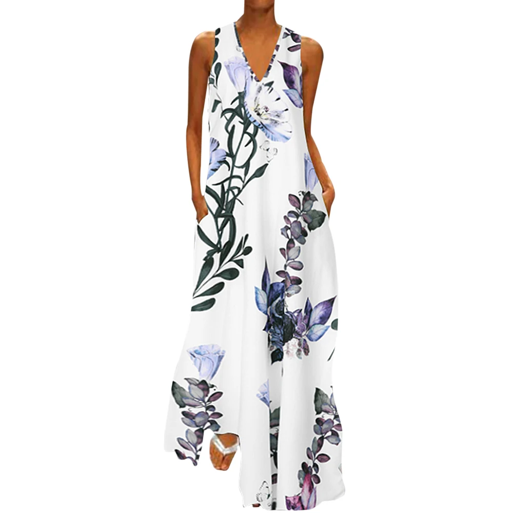 white SFIT женский Сарафан длинное макси Vestidos модное летнее богемное платье с цветочным принтом женская Повседневная длинная туника с карманами - Цвет: white