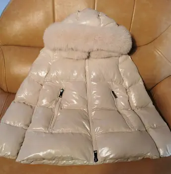 

Women's Winter Jacket 90% White Duck Down Warm Down Coat Real Fur Ladies Hooded Outwear