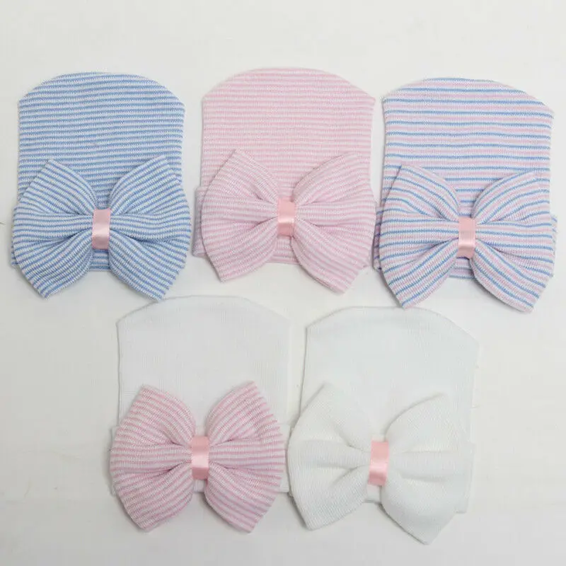 

8 Color Fashion Newborn Toddler Kids Baby Boys Girls Turban Cotton Beanie Hat Winter Cap Warm Striped Bow Baby Hat 0-3 M