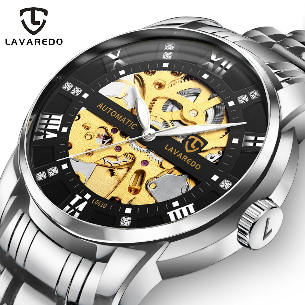 SilverBlack Lavaredo Топ бренд класса люкс Ретро нержавеющая сталь мужские часы спортивные водонепроницаемые автоматические механические часы с скелетом классный дизайн A5 - Цвет: SilverBlack