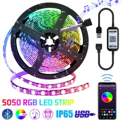 Bande lumineuse LED RGB 5050, Bluetooth intelligent, USB 5V, étanche, TV, ruban de lumière noir, changement de couleur, lampe 