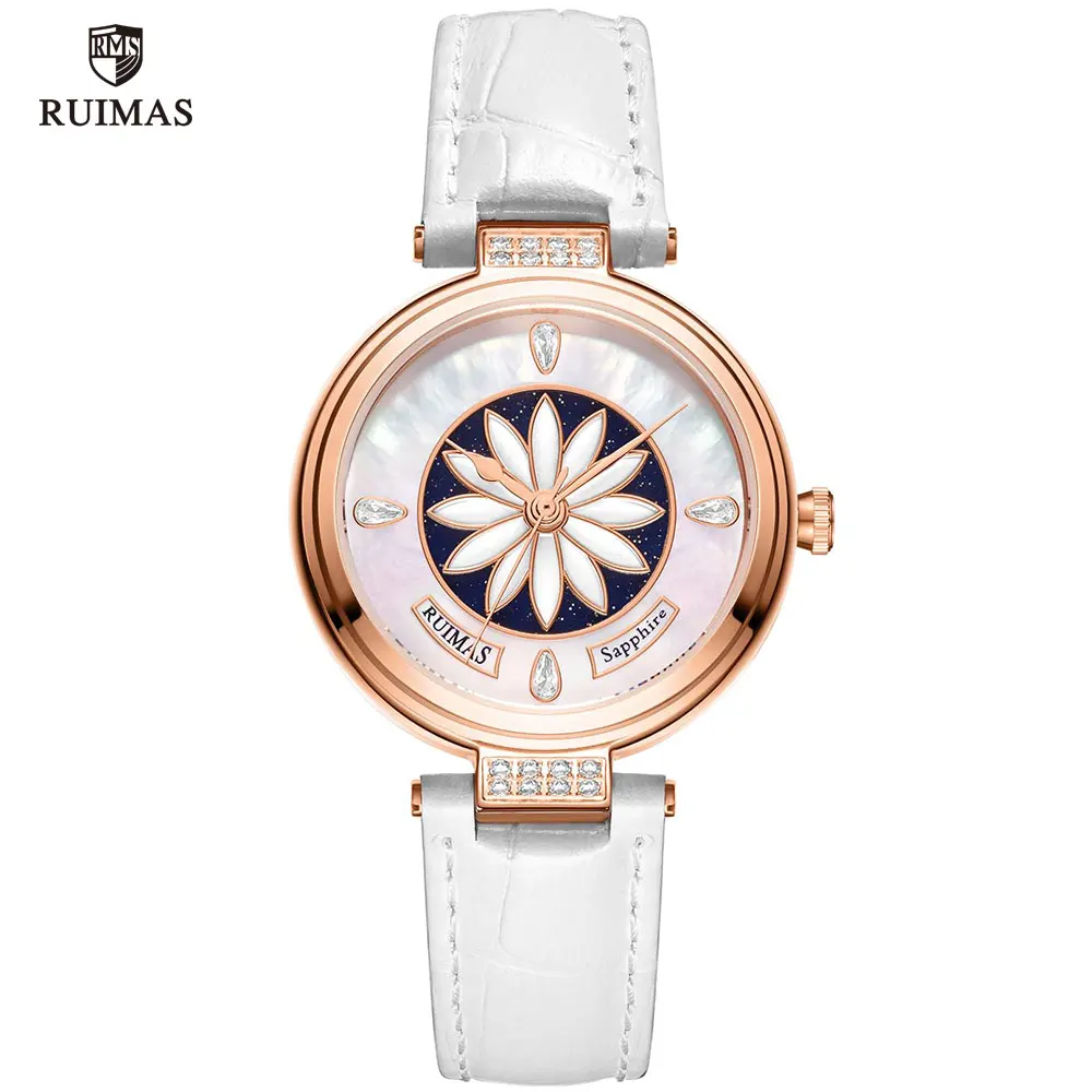 RL6776L-White rose RUIMAS Роскошные автоматические часы для женщин Лидирующий бренд часы из натуральной кожи женские водонепроницаемые белые наручные часы Relogios Femininos 6776 - Цвет: RL6776L-White rose