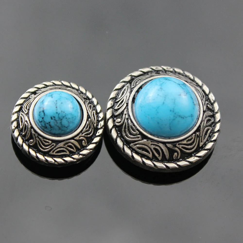 

DIY leather craft turquoise stone vintage silver pattern carved screws rivet wallet decoration button set 20mm 25mm 5pcs/lot