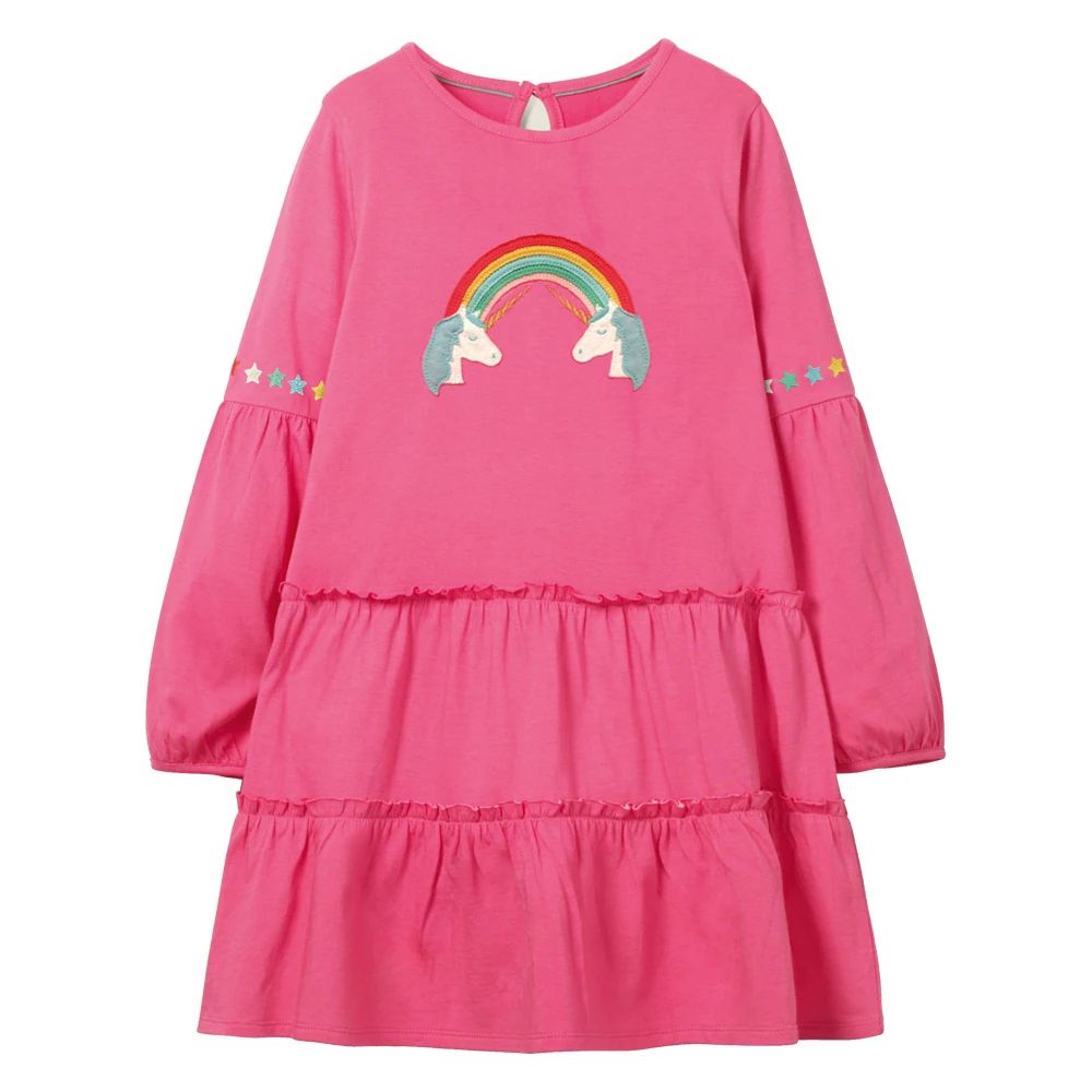 Платье для девочек; повседневные трикотажные платья с длинными рукавами для маленьких девочек; одежда для детей; Vestidos; платье принцессы с радугой; одежда для маленьких девочек; От 2 до 7 лет