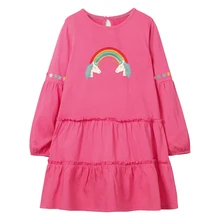 Платье для девочек; повседневные трикотажные платья с длинными рукавами для маленьких девочек; одежда для детей; Vestidos; платье принцессы с радугой; одежда для маленьких девочек; От 2 до 7 лет