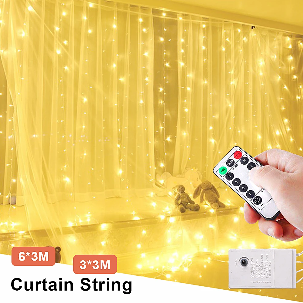 3x3M 304 LED Curtain String Lights EU Plug 220V Christmas Garland led lichterkette Outdoor Holiday Xmas Party Fairy Lights Chain