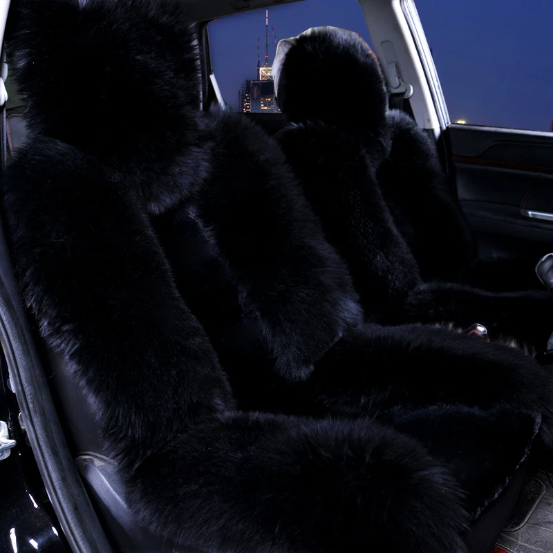Wool Car Seat Cover Winter Warm Plush Car Wool Cushion Natural Fur Australian Sheepskin Auto Woo Seats Cover Fur Accessories