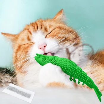 

New StylePet Cats Chew Toys Cute Shrimp Shaped Teeth Cleaning Stick Dog Cat Toothbrush Toy Interactive Funny Toy For Kitten