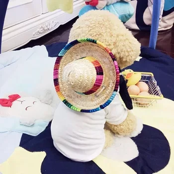 

Creative Mini Pet Dogs Straw Hat Sombrero Cat Sun Hat Beach Party Straw Hats Dogs Kawaii Hat for Dogs Accessories