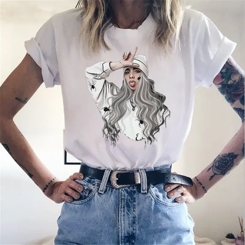 Женская забавная хлопковая Футболка Billie Eilish, унисекс, скейтборд, Рождественская футболка, женская одежда для девочек, уличная футболка