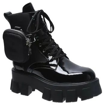 baratas Senhoras Quentes Ankle Boots Womens Goth Punk Laço Acima Chunky Sapatos De Plataforma De Salto Alto
