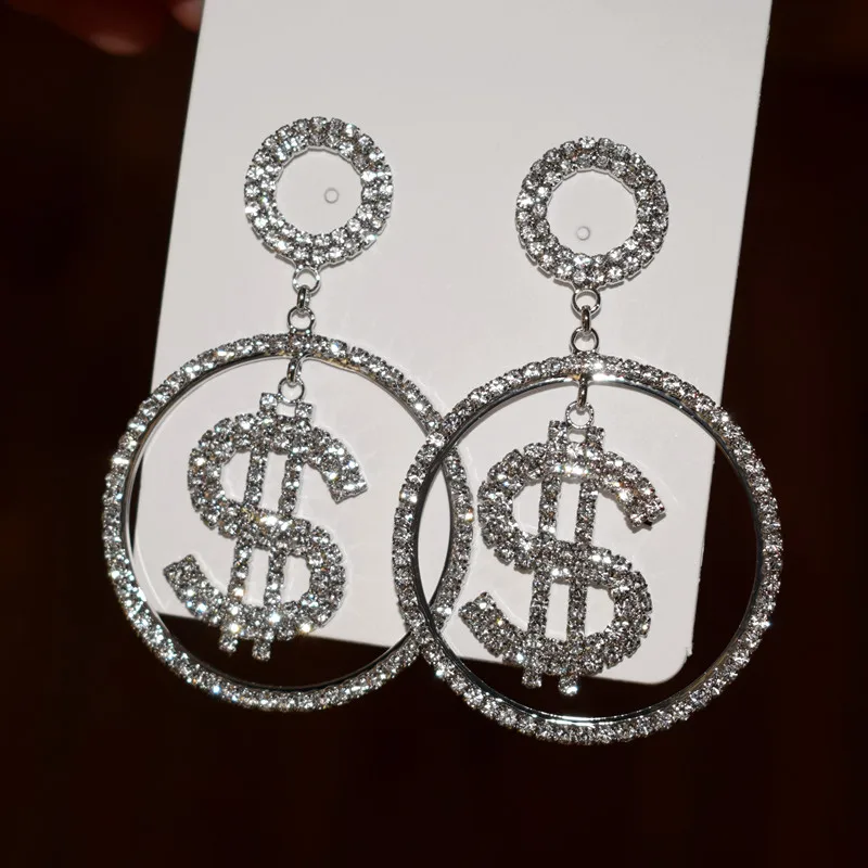 Новинка блестящие стразы подвеска в долларах висячие серьги для женщин модные