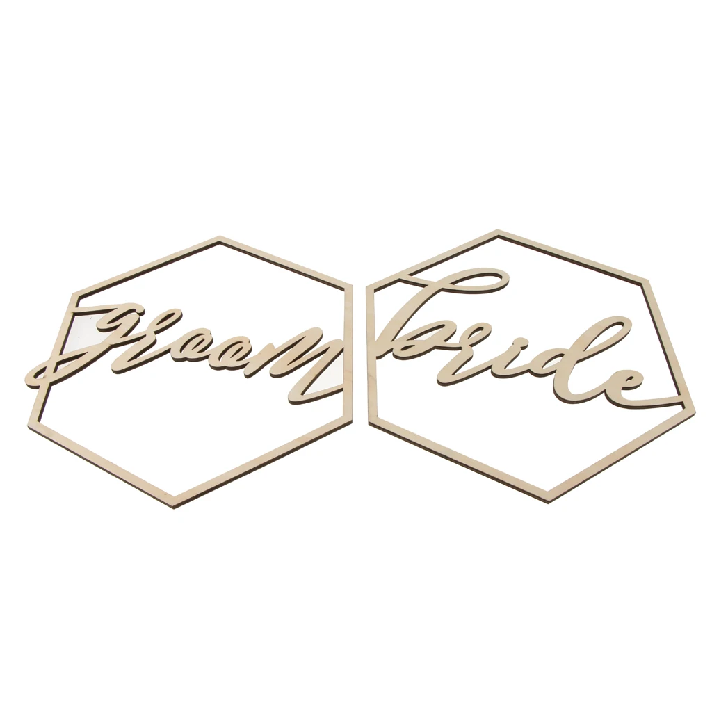 2 Pieces Hexagon Bride Groom Chair Signs Wooden Wedding Hanging Signs for Wedding Chairs Decoration