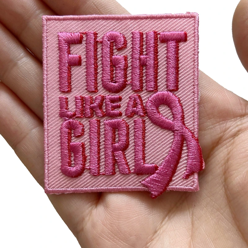 

New Arrival Pink FIGHT LIKE A GIRL Embroidered Patches Iron on Letters Embroidered Appliques for Clothes Bags 5 Pieces