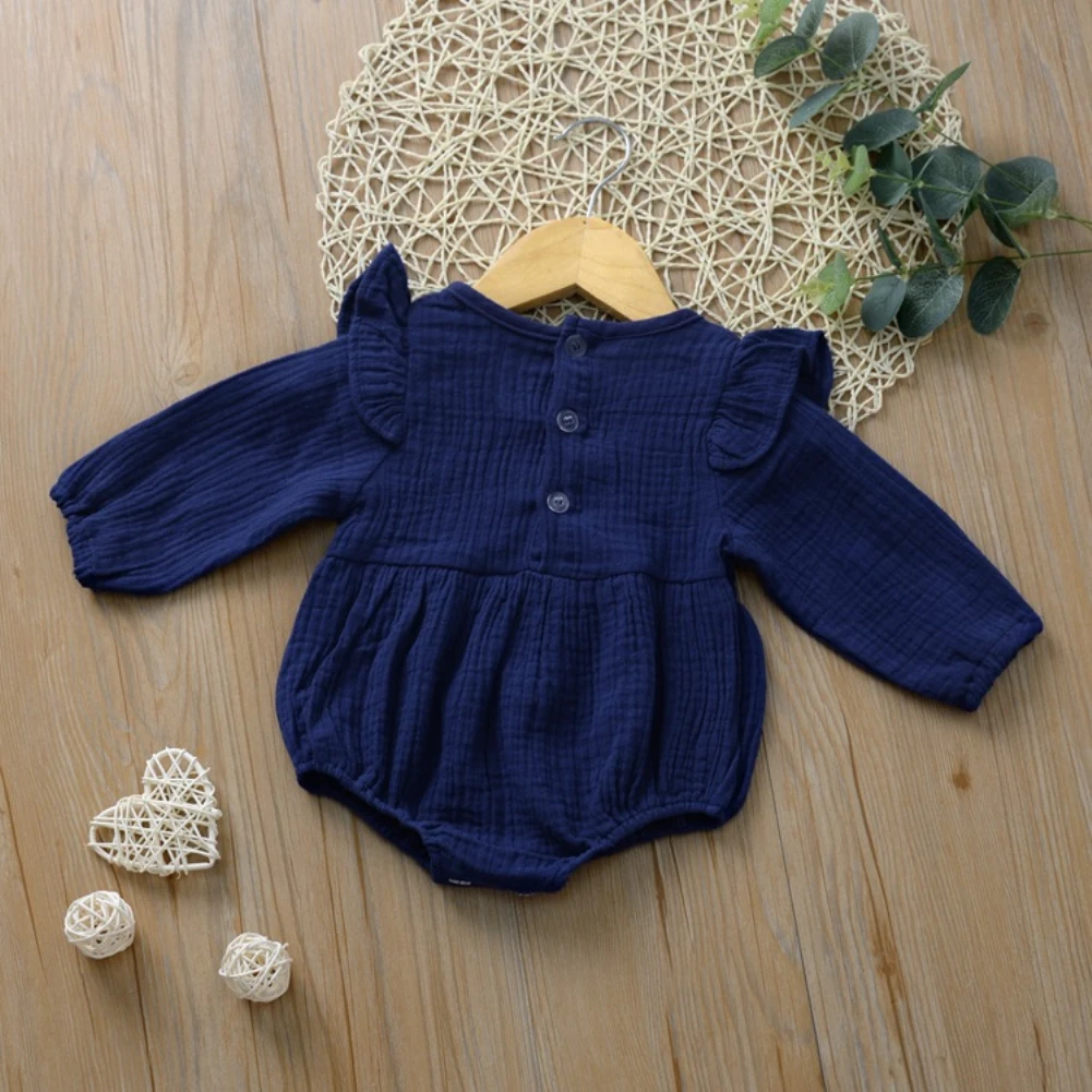 Emmababy Одежда для новорожденных девочек, кружевной комбинезон в стиле пэчворк с длинными рукавами и пуговицами и оборками, боди