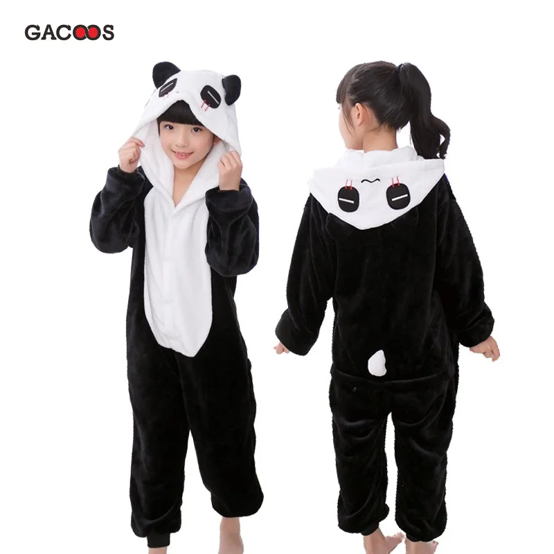 Winter Kigurumi Sleepwear For Girls Boys Animal Panda Stitch Unicorn Onesie Kids Baby Pyjama Cosplay Licorne Children Pajamas - Цвет: panda