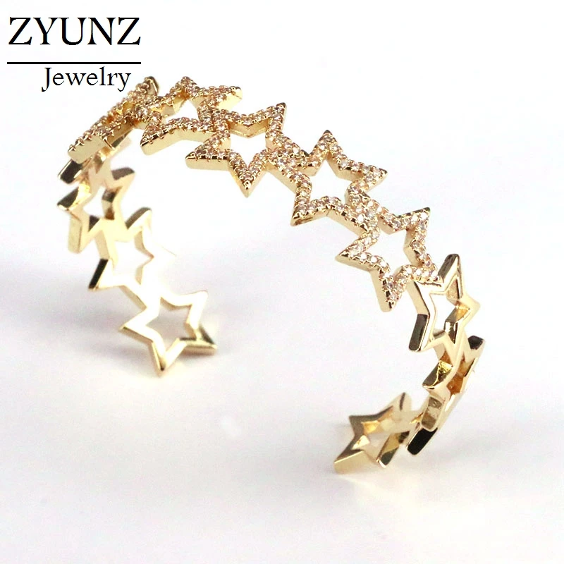3PCS CZ Micro Pave Star Link Chain Bracelets Gold Color Bracelet Bangle Cuff Fashion Jewlery | Украшения и аксессуары