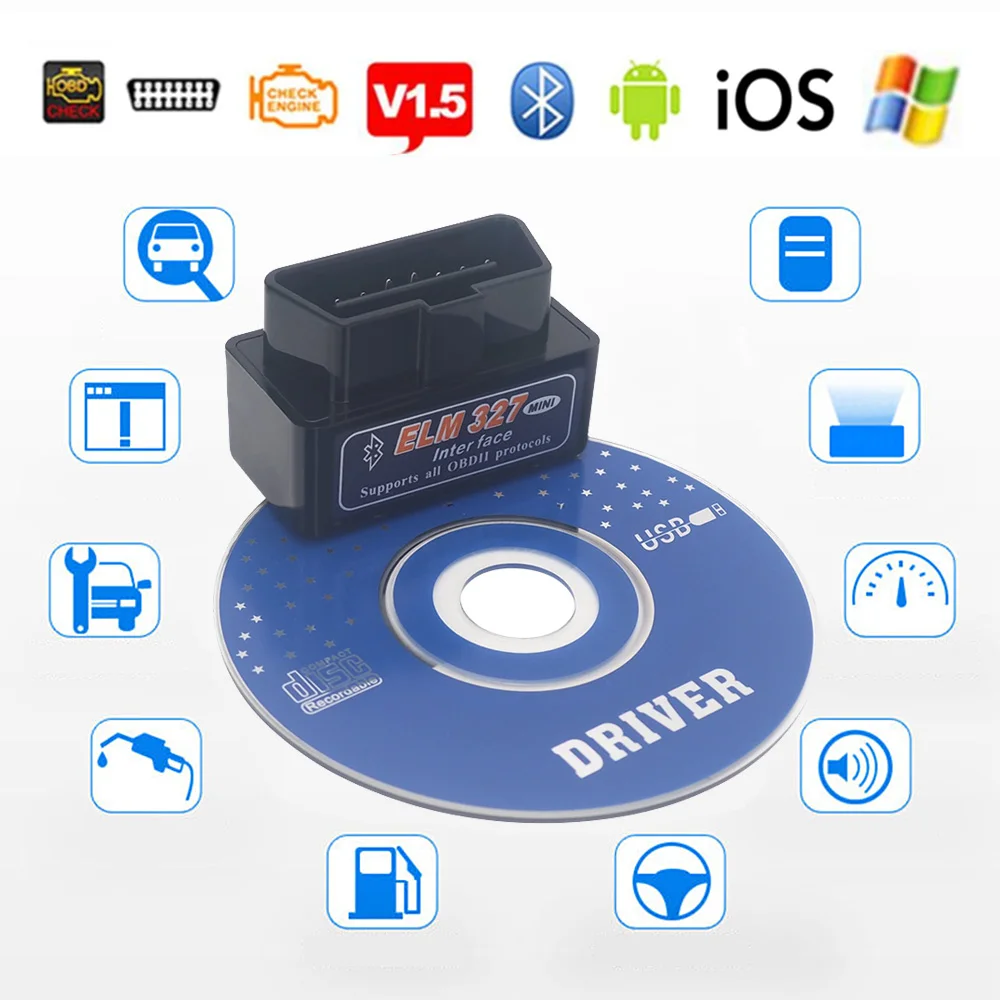 Универсальный Автомобильный Bluetooth OBD2 II сканер Elm327 V1.5 Диагностический Инструмент