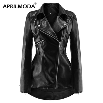 

Black PU Leather Motorcycle Jacket Women Autumn Top Fashion Punk Outerwear Zipper Cool Slim Fitness Female Gothic Casual Coat