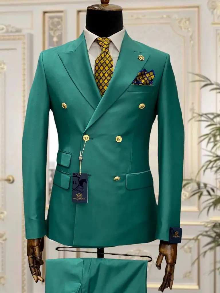 Light Blue Red Green Double Breasted Slim Fit Men Suit Wedding Tuxedos Groom Business Party Prom Best Man Blazer Costume Homme