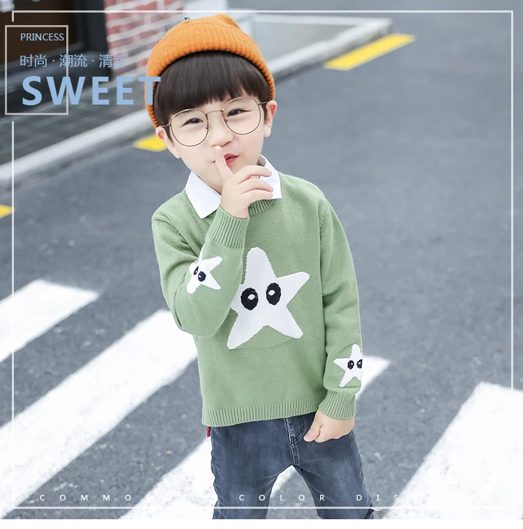 BOY'S Knitted Sweater New Style Autumn And Winter Children Pullover Cartoon Childrenswear Baby Base Shirt a Generation of F