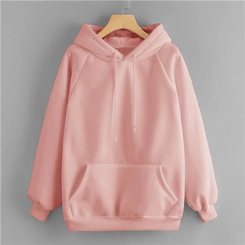 Розовый Dotfashion синий карман шнурок деталь сплошной балахон женская повседневная одежда Осень простой длинный рукав с капюшоном Пуловеры Толстовка - Цвет: Розовый