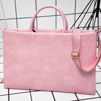 

Leather Laptop Briefcase Waterproof Shock-resistant Lightweight Women Shoulder Tote Handbag with Power Bag