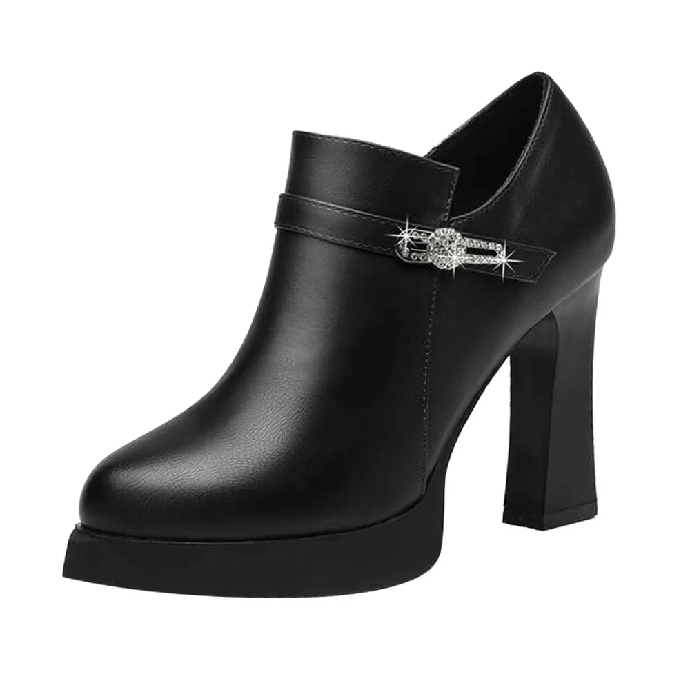 

Thick with women's shoes 2019 new autumn and winter high heel ladies short boots rhinestone single boots deep mouth shoes