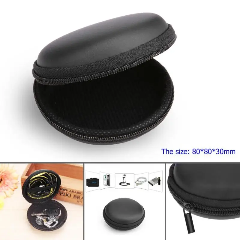 

Headset Box Mini Zippered Round Storage Hard Bag for Earphone Case SD TF Cards Portable Case for Headphones Case Hard Bag Box