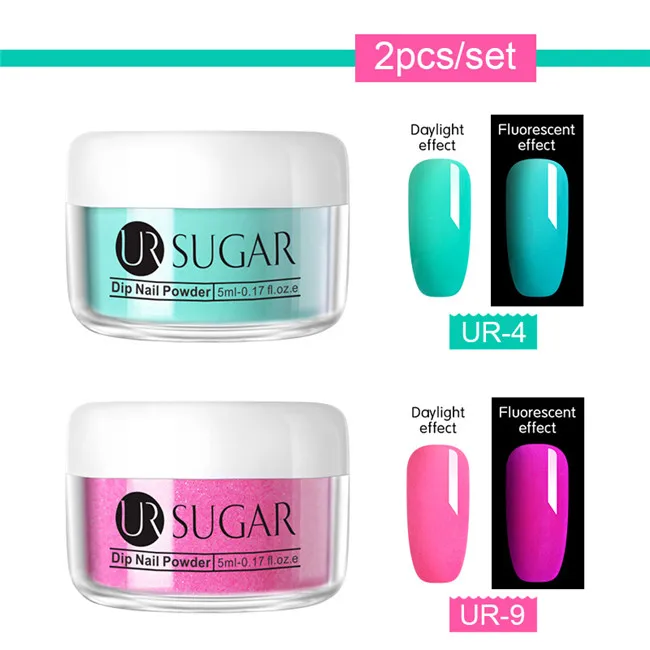 2pcs set4 Ur Sugar 5 мл Неон фосфор погружающийся порошок для ногтей ультратонкие украшения для дизайна ногтей флуоресцентный блеск светящийся пигмент пыль натуральный сухой - Цвет: 2pcs set4