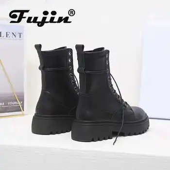 

Fujin Ankle Boots Women's 2020 New Spring Summer Single Boots Fashion Cross Tied Solid Round Toe Thin Breathable Short Boots