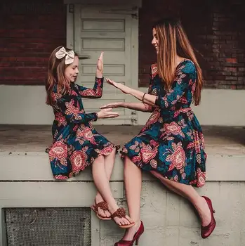 

Mother daughter dresses family look matching clothes fashion floral print dress mom and baby girl dress