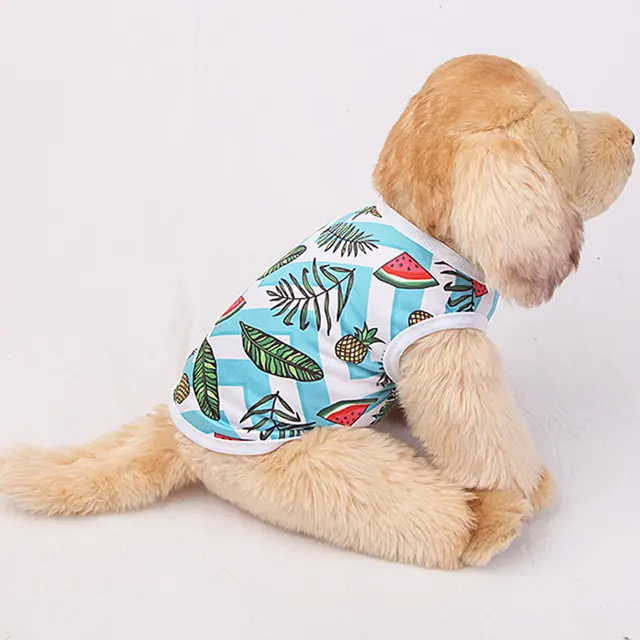 2021 Summer Cartoon Cat Vest Dog T-Shirts Print Pet Clothes Costume Cats Thin Clothing For Small Dogs Chihuahua Cute Puppy Vest Blue