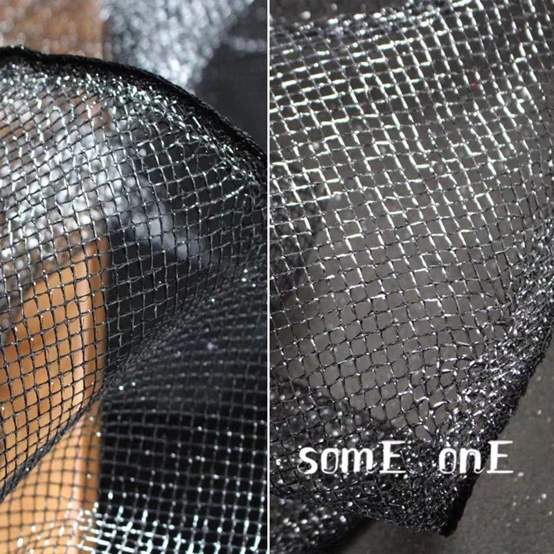 

Hollow mesh Tulle Fabric Shiny Black Stiff feel Hollow DIY Stage Dress Wedding Dress Lace Designer Fabric 50x140cm