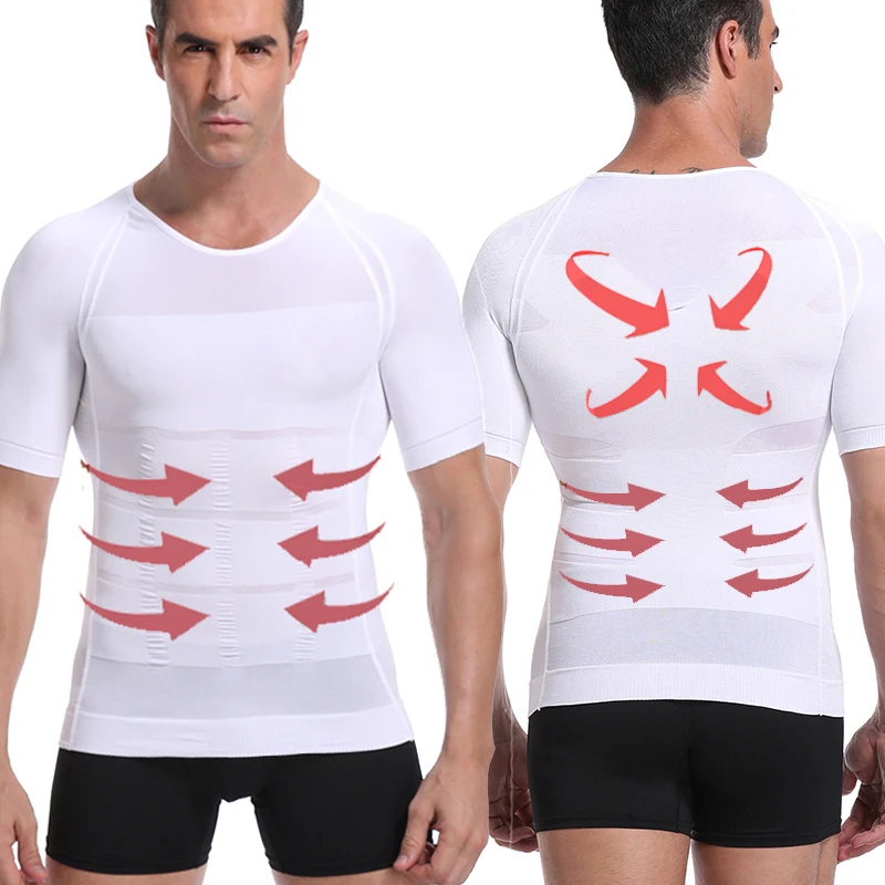 New Men Body Shaper Corrective Posture Shirt Slimming Belt Belly Abdomen Fat Burning Compression Corset Body Toning T-Shirt