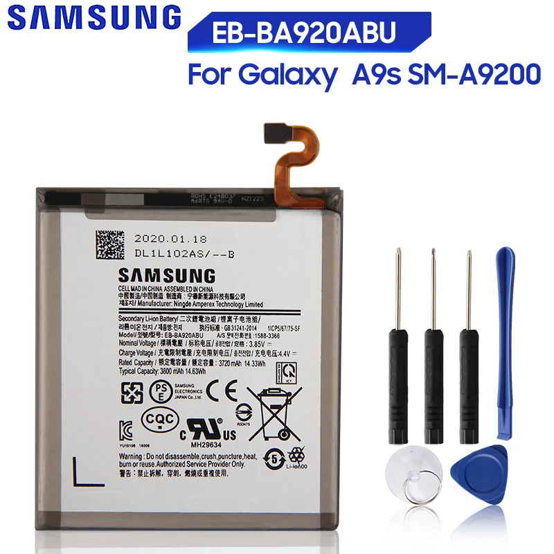 Оригинальный EB BA920ABU батареи Samsung для Galaxy A9s SM A9200 2018 версия A9 A920F 3800mAh|Аккумуляторы