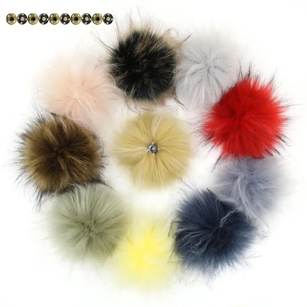 Furling 9CM-3.5inch Pack of 10 Faux Fur Pompoms for Hats Raccoon Knitted  Beanie DIY Crafts with Tiny Cords - AliExpress