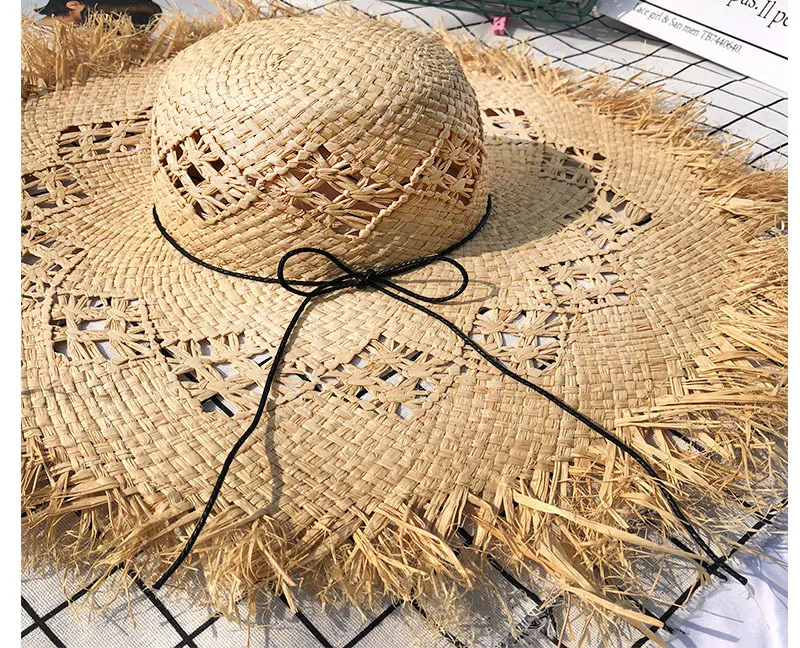 Шляпа от солнца из рафии Женская Соломенная Панама с широкими полями и бантом