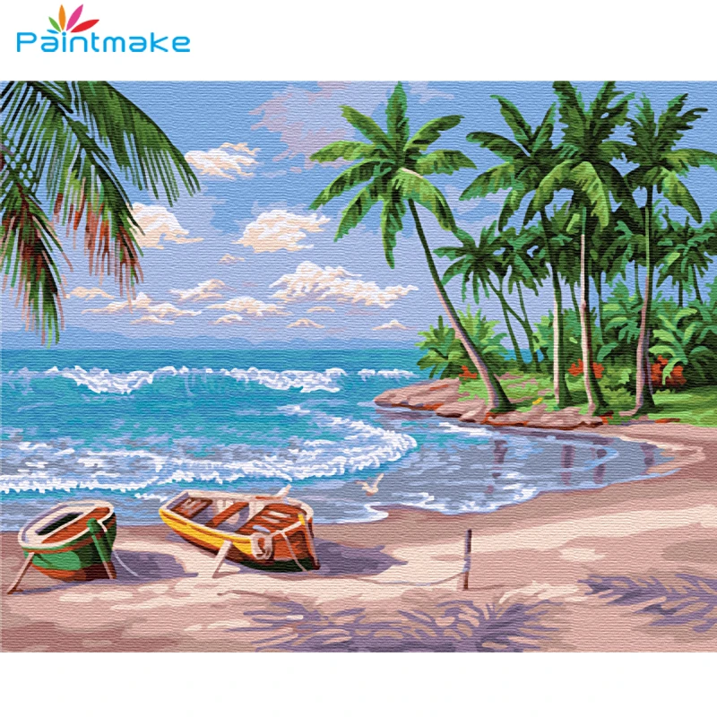 PAINTMAKE пейзаж DIY живопись по номерам Море пляжное масло ручная роспись на холсте