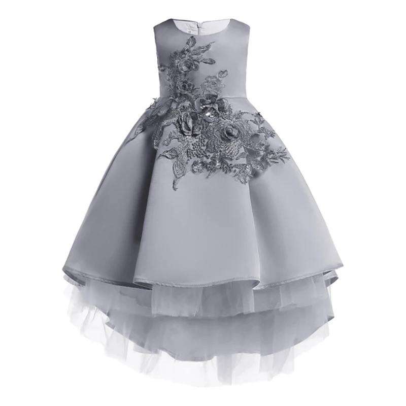 Детское нарядное платье для девочек Брендовое Новое элегантное вечернее платье с цветочным рисунком для девочек на свадьбу, день рождения, Детские платья для детей возрастом от 2 до 8 лет, одежда для девочек - Цвет: Silver grey