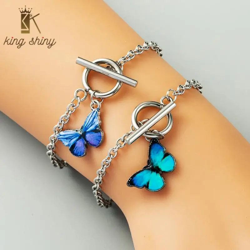 Temperament Butterfly Charm Bracelet for Woman Elegant Blue Animal Bracelt Word Buckle Chain Party Jewelry Accessories | Украшения и