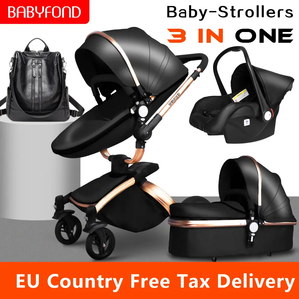 Babyfond Poussette 3 En 1 En Cuir Pour Bebe Marque De Luxe Ue A Absorption Des Chocs Bidirectionnelle 2 En 1 Dore Et Marron Cadeaux Gratuits Aliexpress