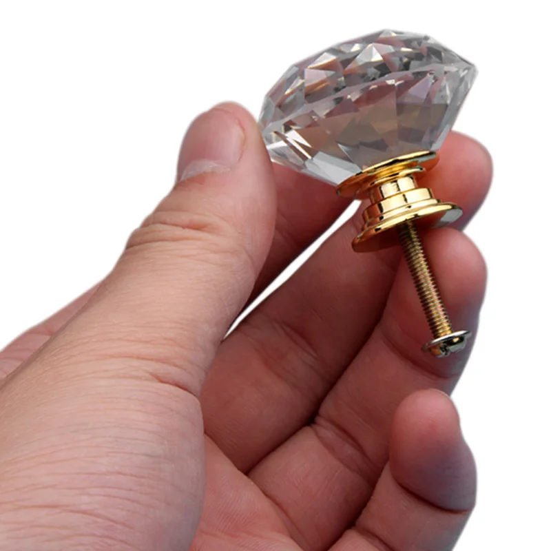 

ABSS-10Pcs 40Mm Diamond Door New Transparent Crystal Pull Drawer Cabinet Furniture Handle Knob Screw Hot Worldwide Gold Base