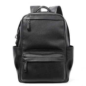 

Nesitu High Quality Large Capacity New Casual Black Genuine Leather 14'' 15.6'' Laptop Men Backpack MaleTravel Bag M5001