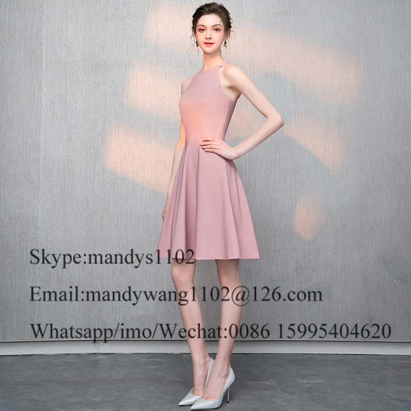 Dust Pink Short Homecoming Dresses Sexy Halter Neck vestidos de graduacion Cheap Under 100 Satin Prom Party Gowns For Girls