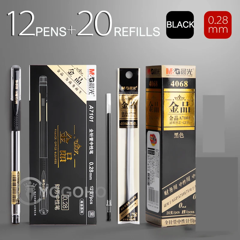 M&G 12pcs 0.28mm/0.35mm/0.38mm Ultra Fine Finance Gel Pen Black/Blue/Red Ink Refill Gel pen School Office Supplies Pens 5