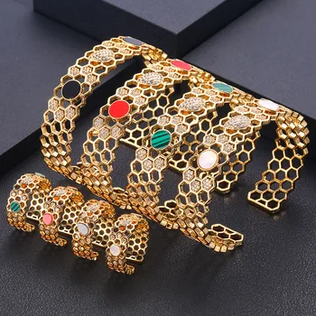 

jankelly luxury Unique African Bangle Ring Set Jewelry Sets For Women Wedding Cubic Zircon Crystal CZ Dubai Bridal Jewelry Set