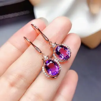 

VINTAGE FASHION PURPLE CRYSTAL ZIRCON DIAMONDS GEMSTONES DROP EARRINGS FOR WOMEN ROSE GOLD COLOR AMETHYST STONES JEWELRY BRINCOS