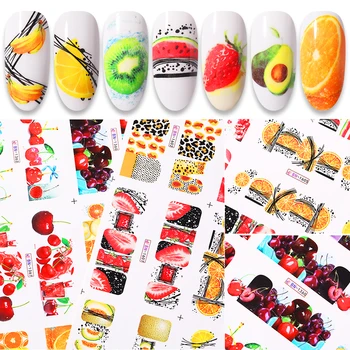 

12 Styles Nail Water Decals Summer Style Colorful Watermark Sticker Fruit Pattern Transfer Nail Art Wraps Decorations Tips